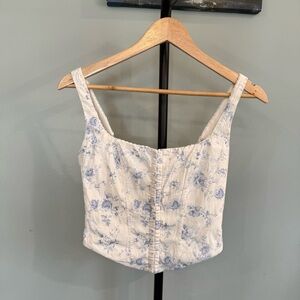 Garage White Crop Top with Blue Floral Print